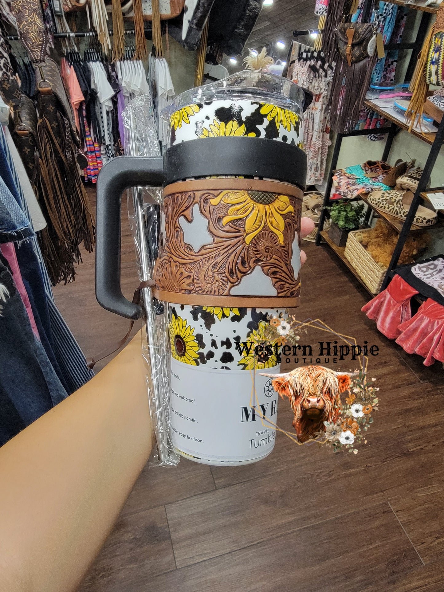Myra Sunflower and Cow Print Tumbler