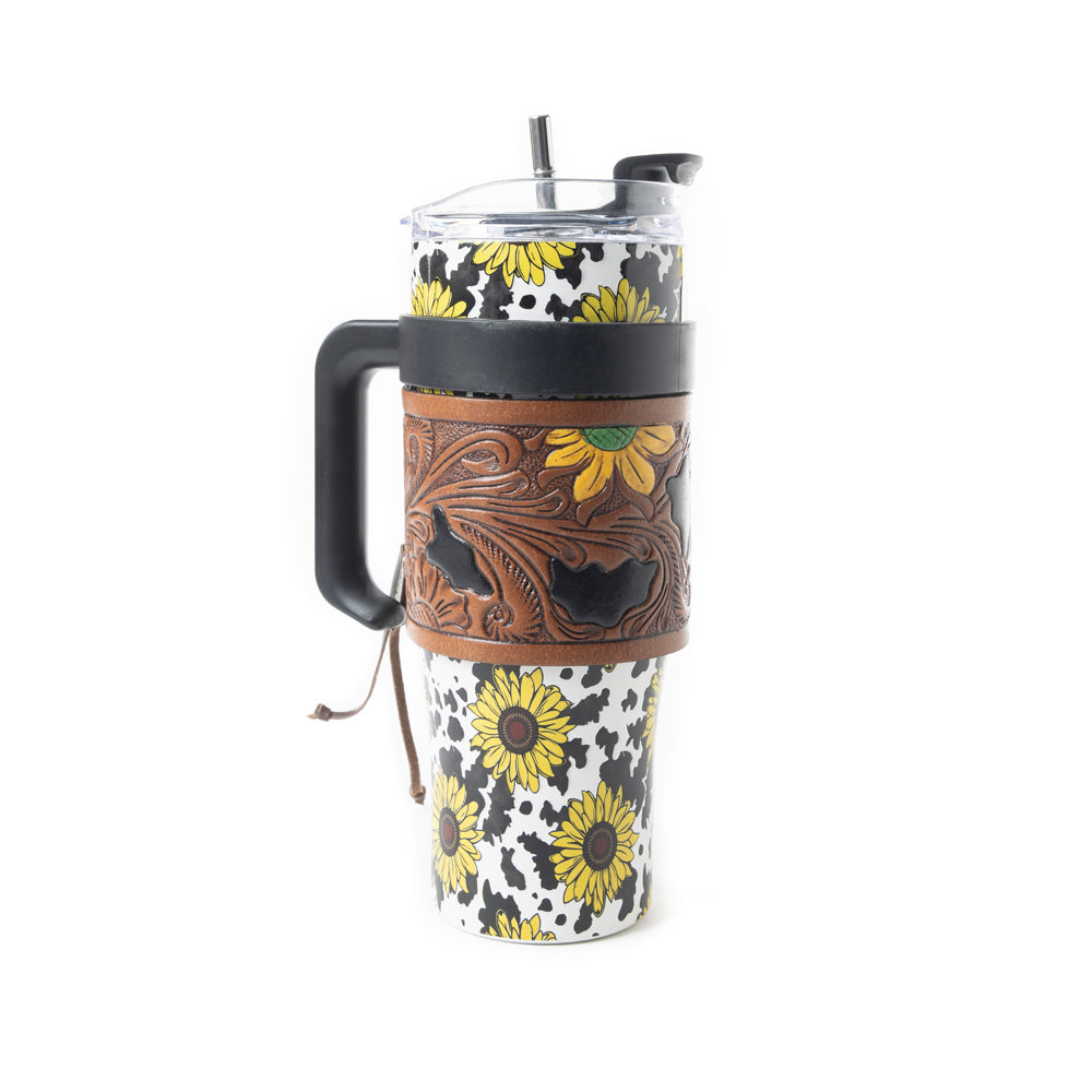 Myra Sunflower and Cow Print Tumbler