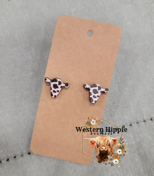 Wooden cow stud earrings