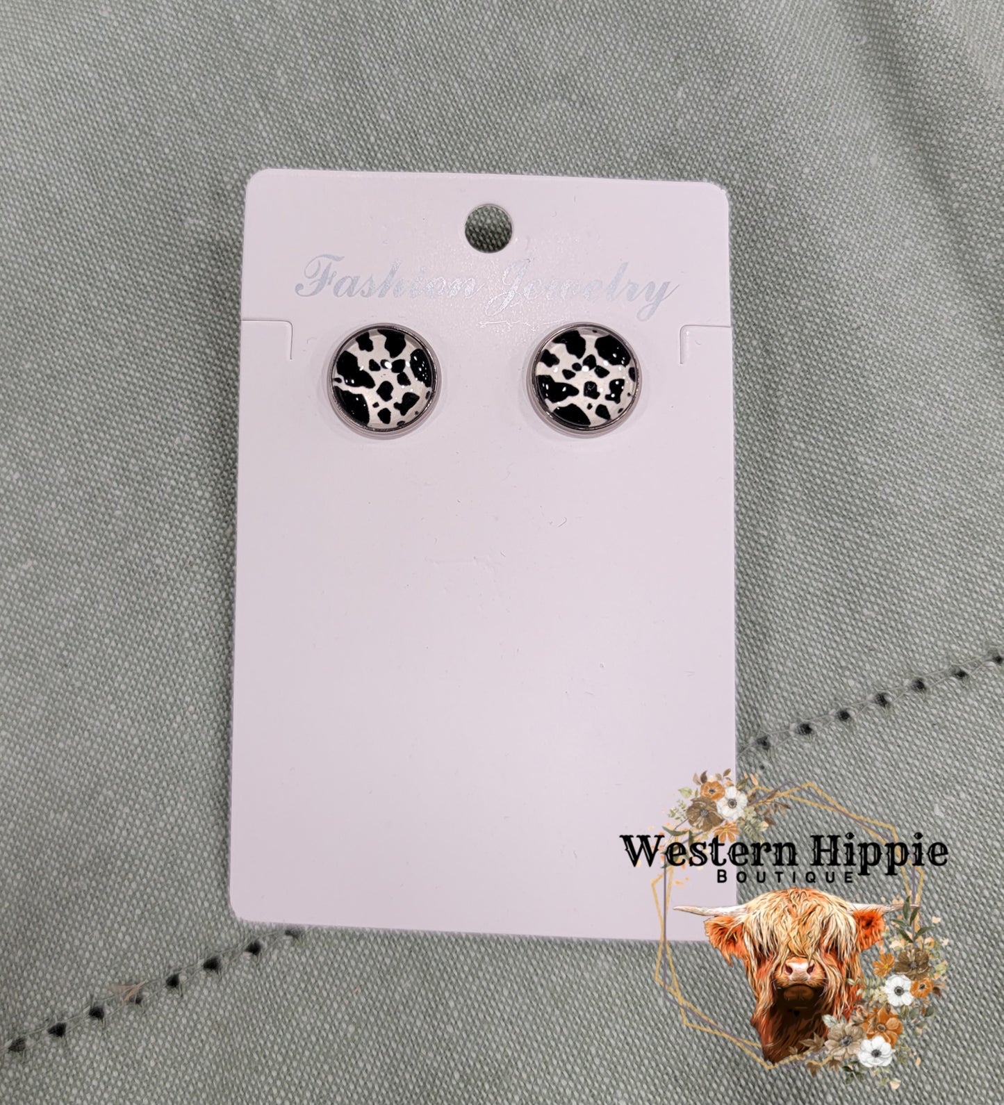 Cow print stud earrings