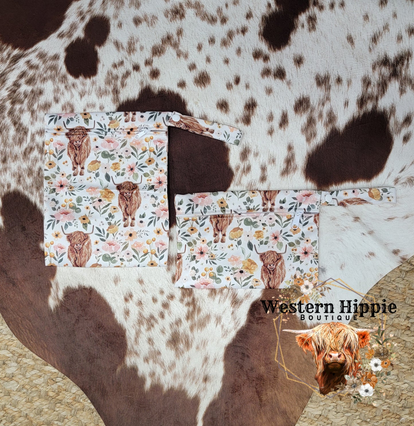 Sweet cow print diaper/wipe pouch set