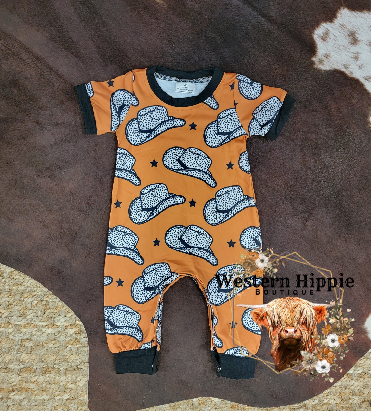 Orange cowboy hat jumpsuit