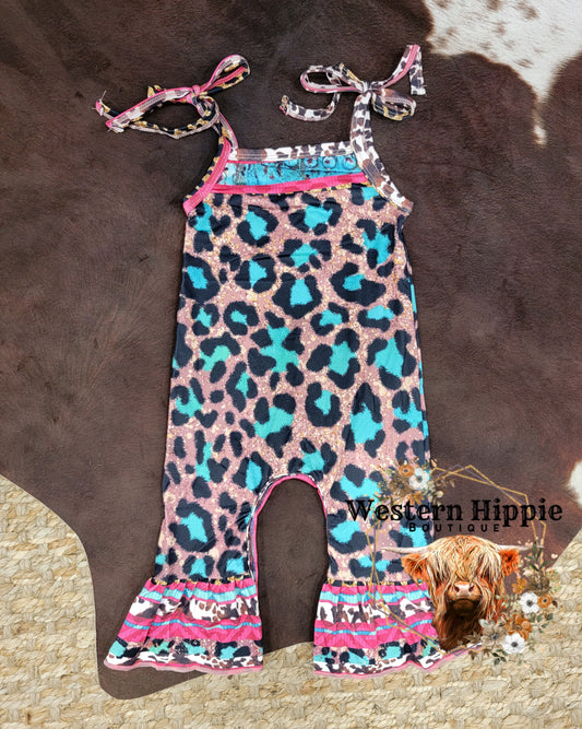 Bright and colorful leopard ruffle jumpsuit