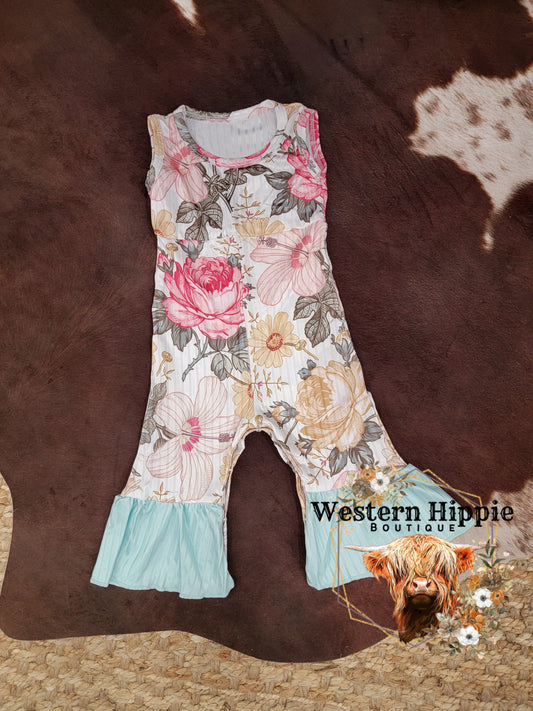 Flower child bell bottom jumpsuit