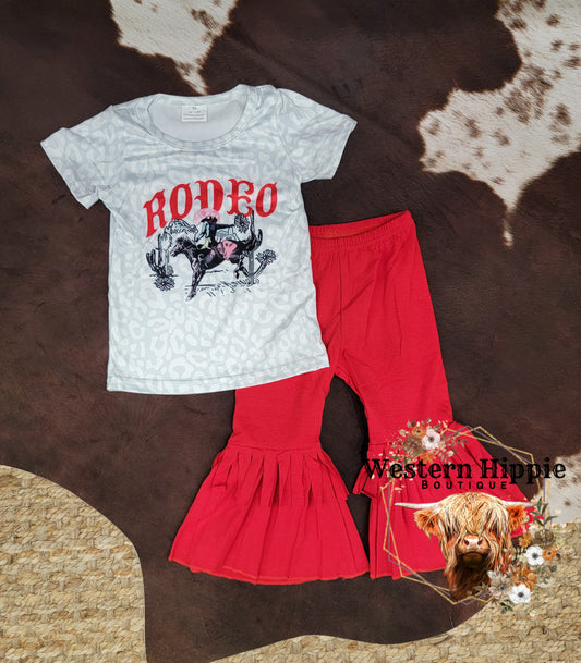 Red rodeo with fringe bell bottom set