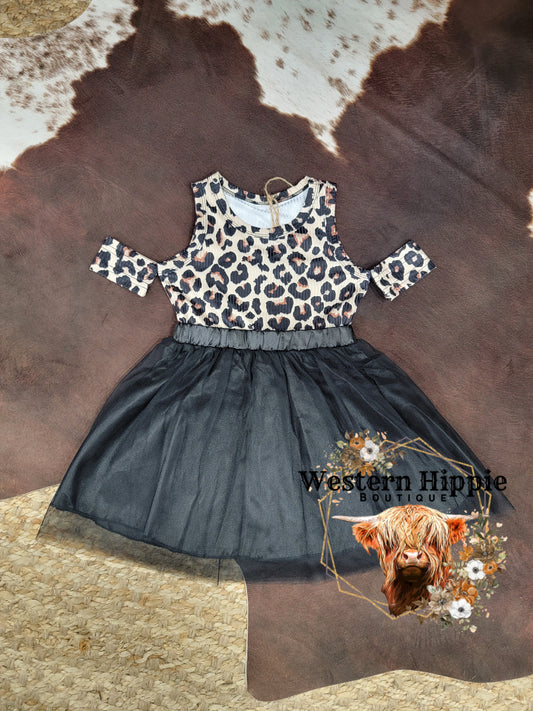 Black leopard tulle dress