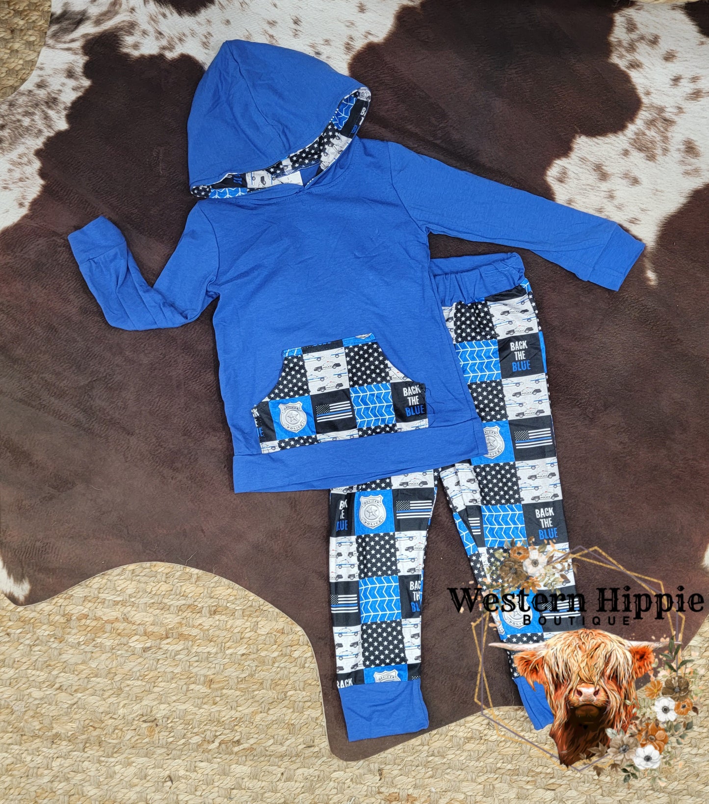 Back the blue hoodie pants set