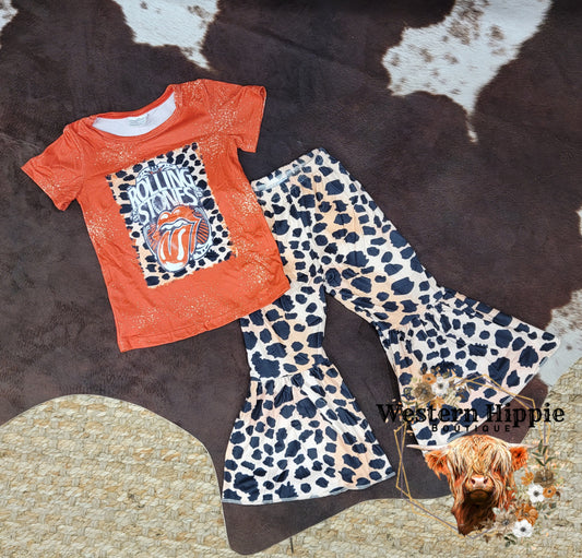 Leopard Rolling Stones bell bottom set