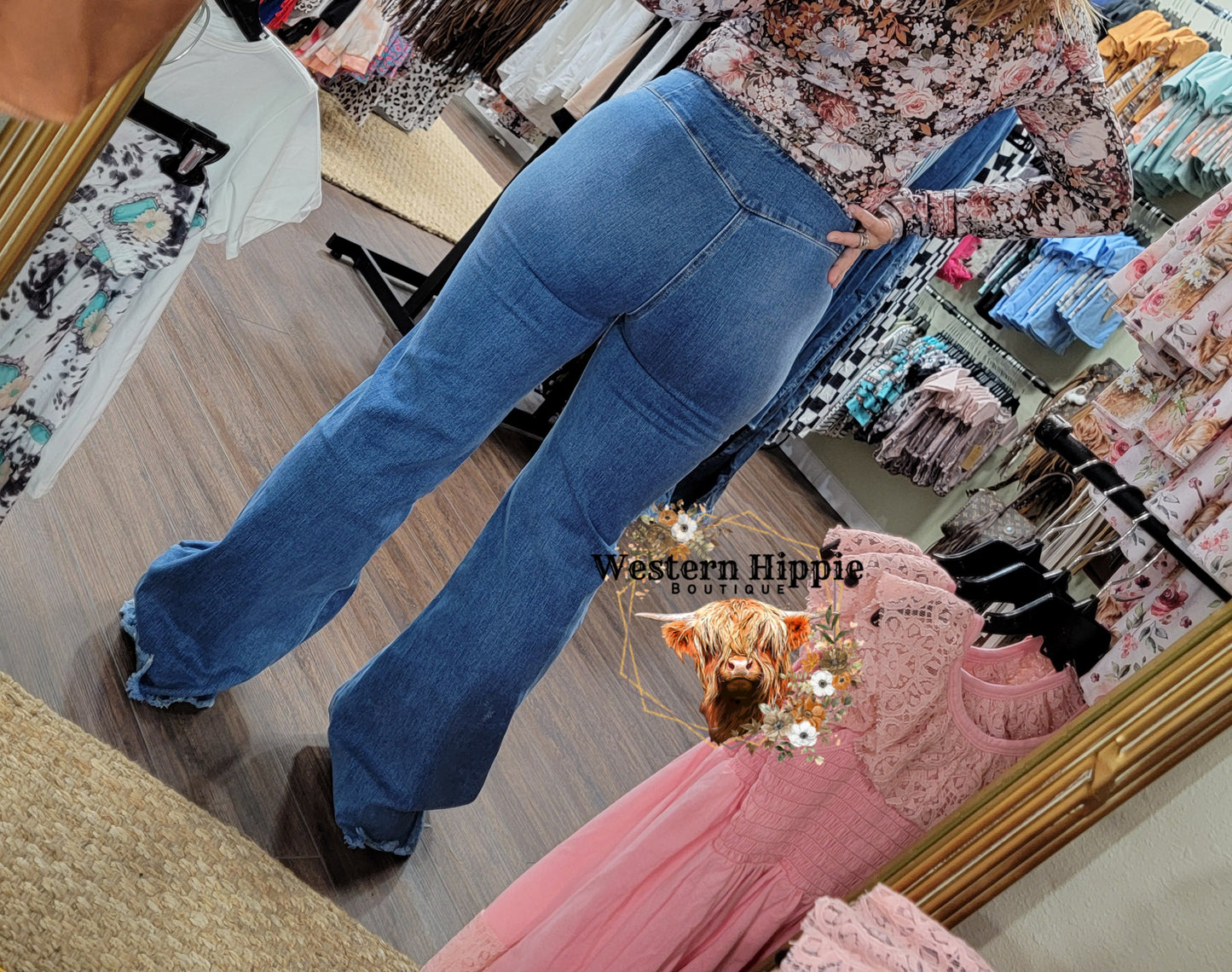 High waisted raw hem jeans