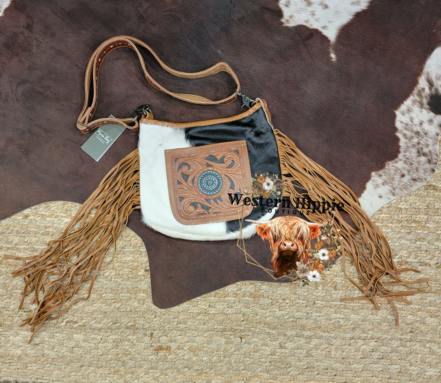 Brown Quilt Hand-Tooled Bag