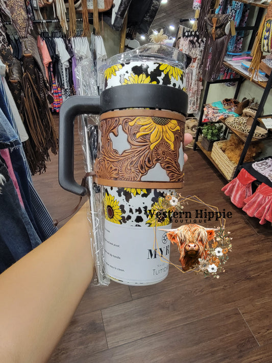 Myra Sunflower and Cow Print Tumbler