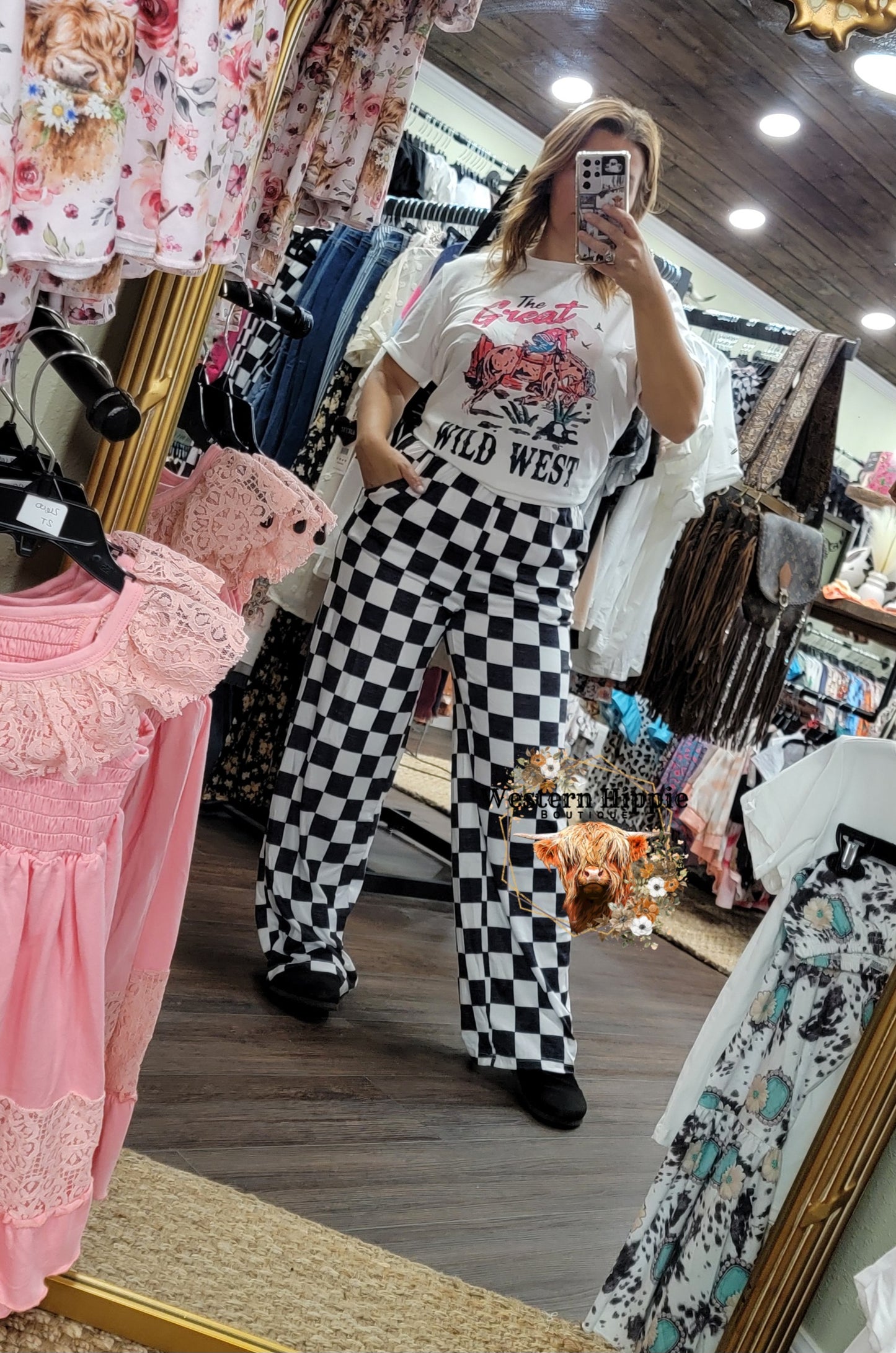 Last call checkered high waisted lounge pants