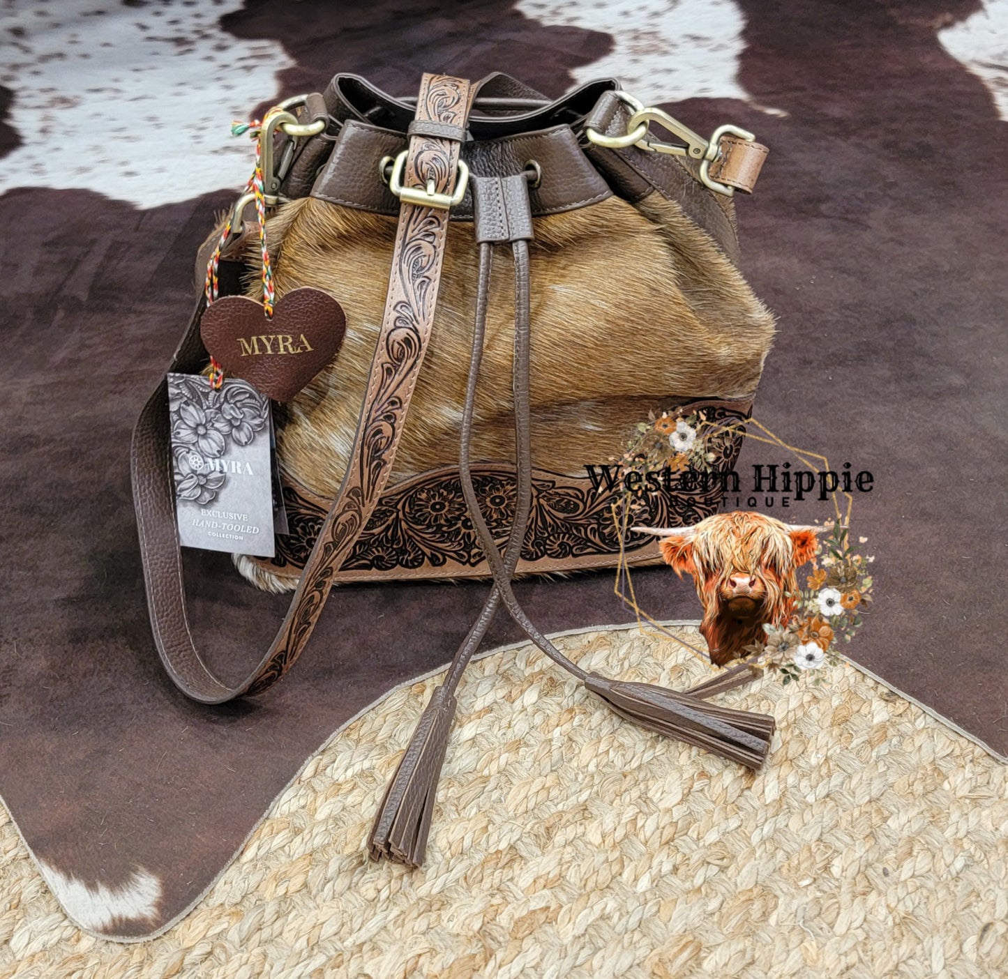 Rustler’s Charm Handtooled Bucket Bag in Brown
