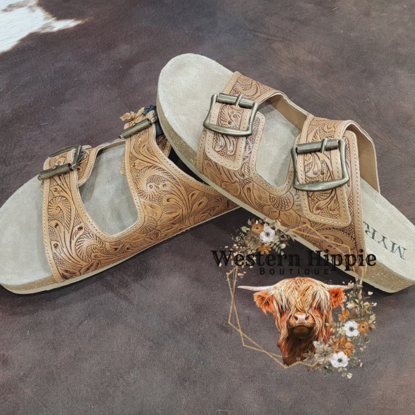 Footo western hand tooled sandals