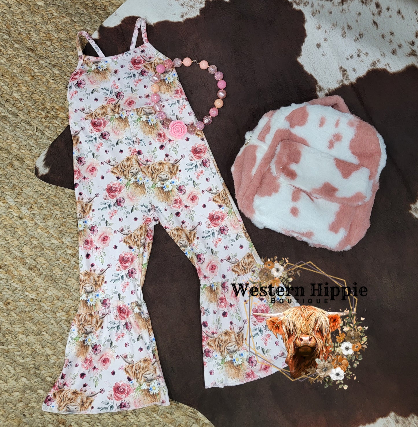 Pink highland bell bottom jumpsuit