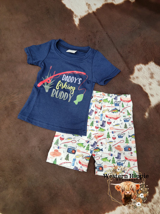 Daddy's fishing buddy shorts set