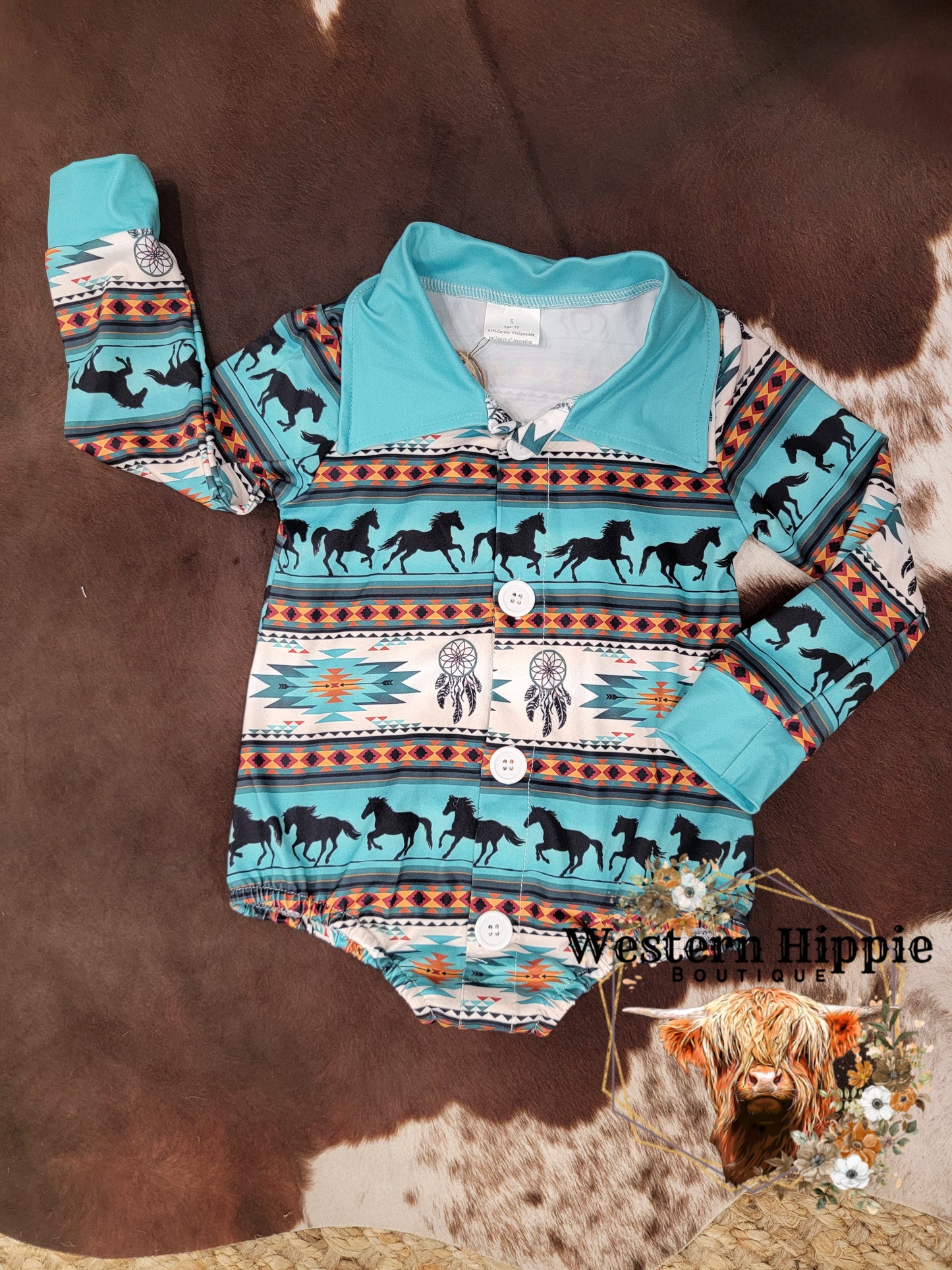 Aztec horse button up romper