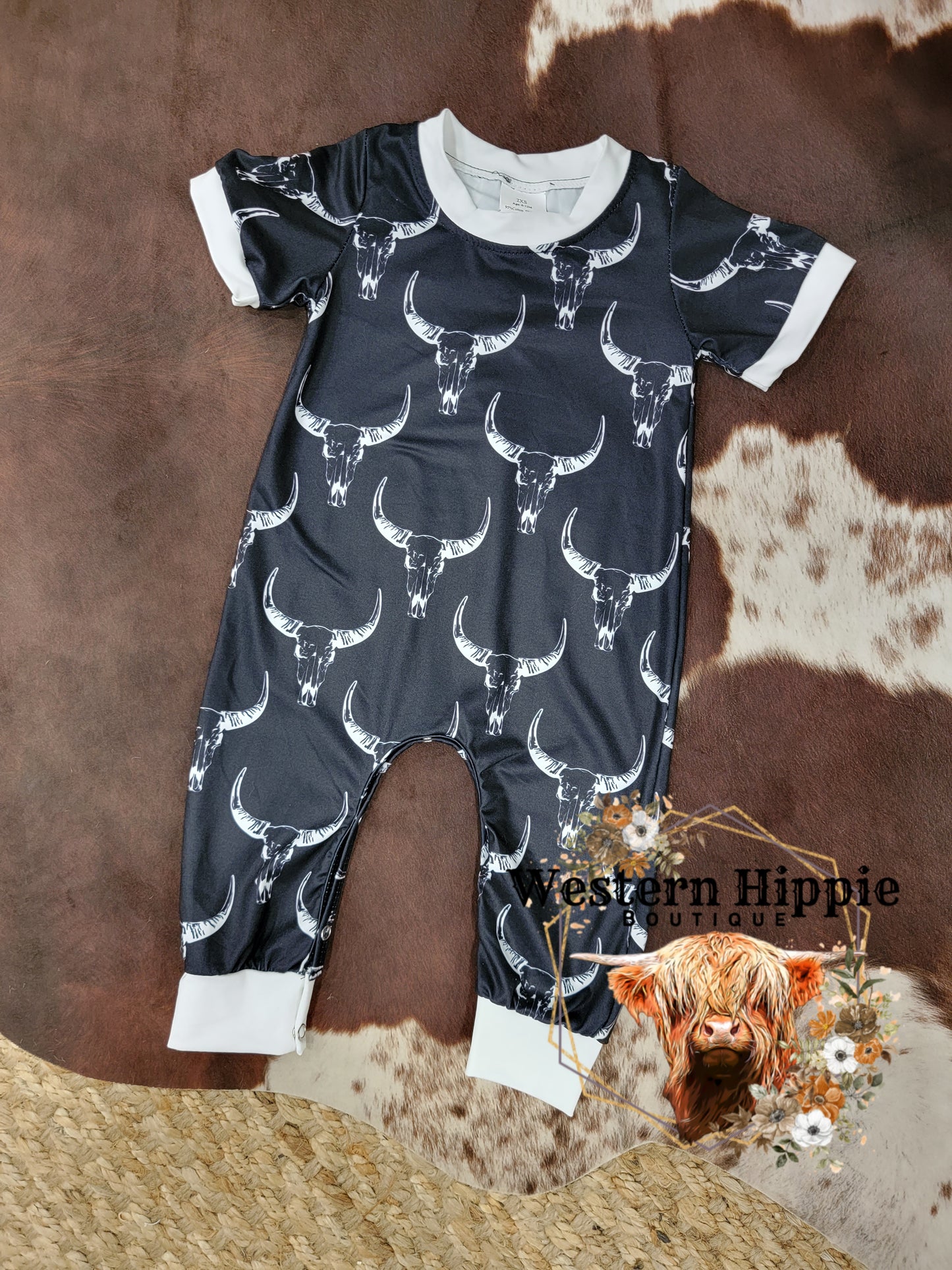 Black cow skull romper