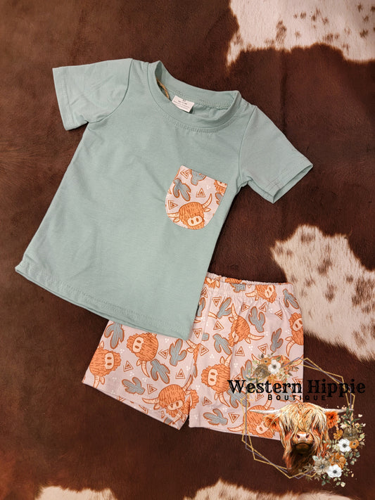 Highland cow shorts set