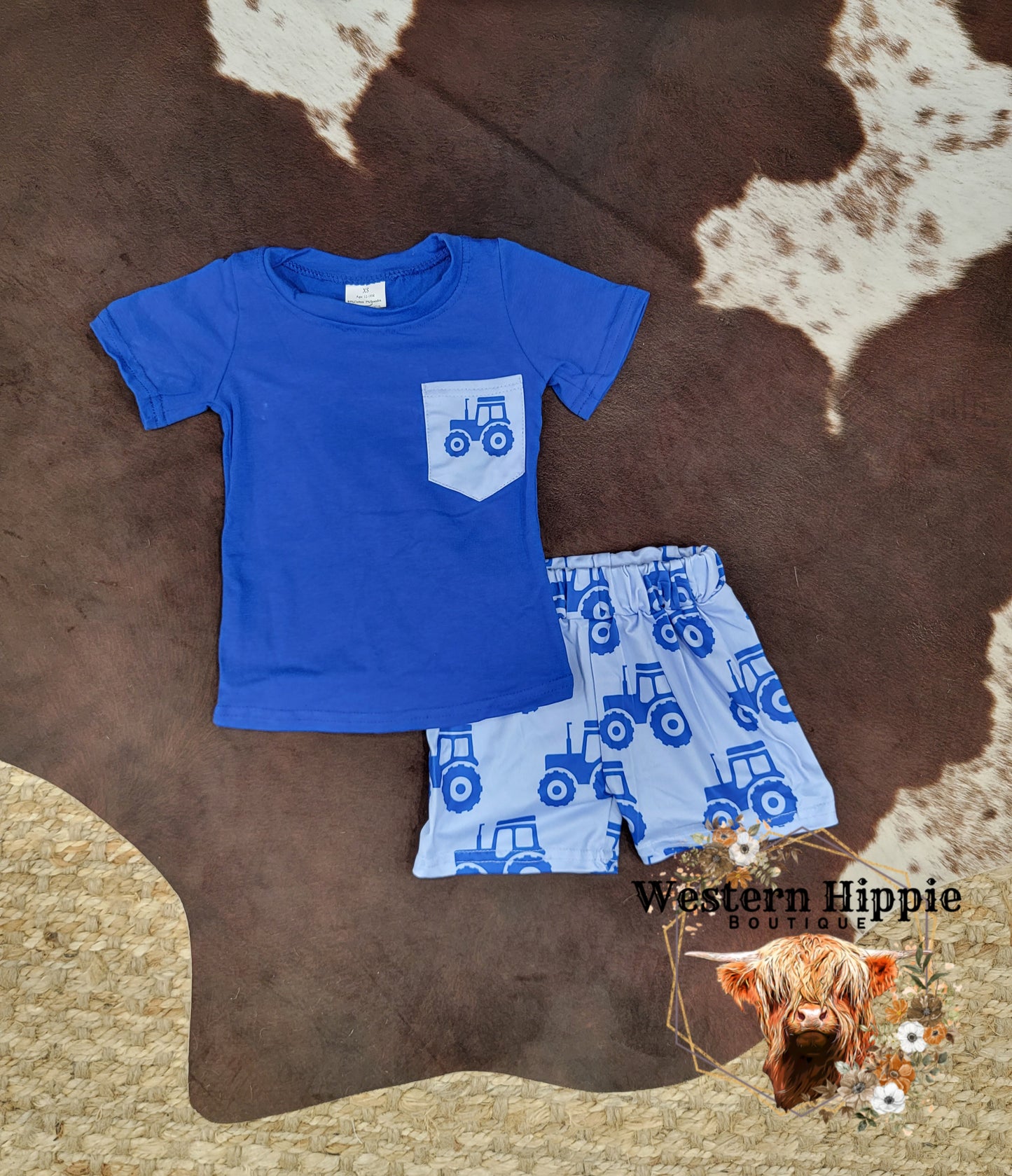 Blue tractor shorts set