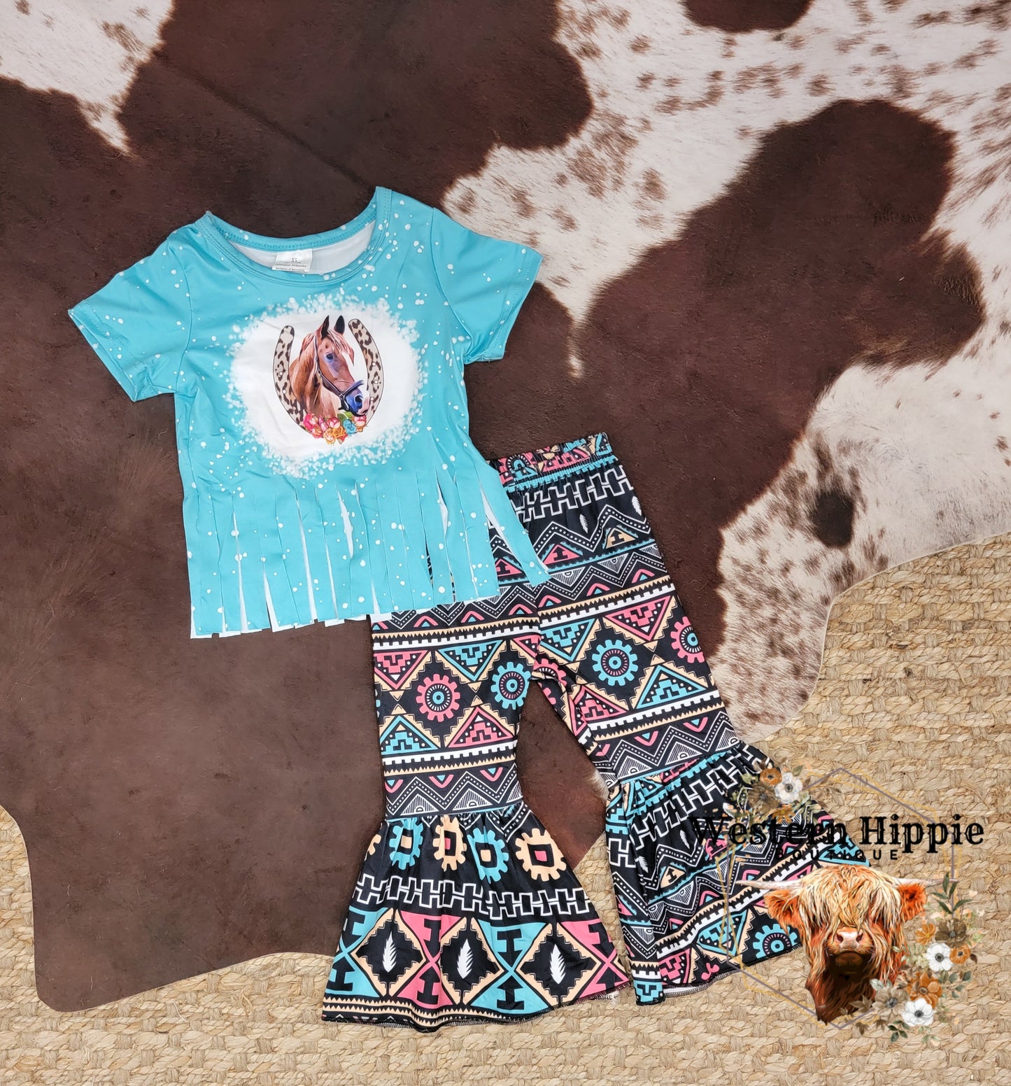 Horse fringe bell bottoms set