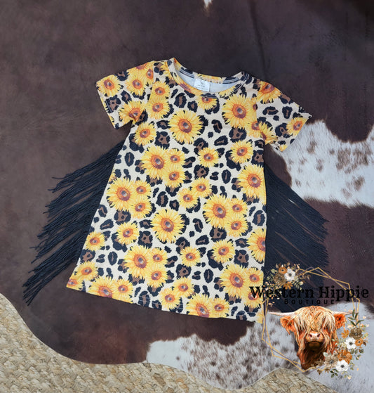 Sunflower leopard fringe dress