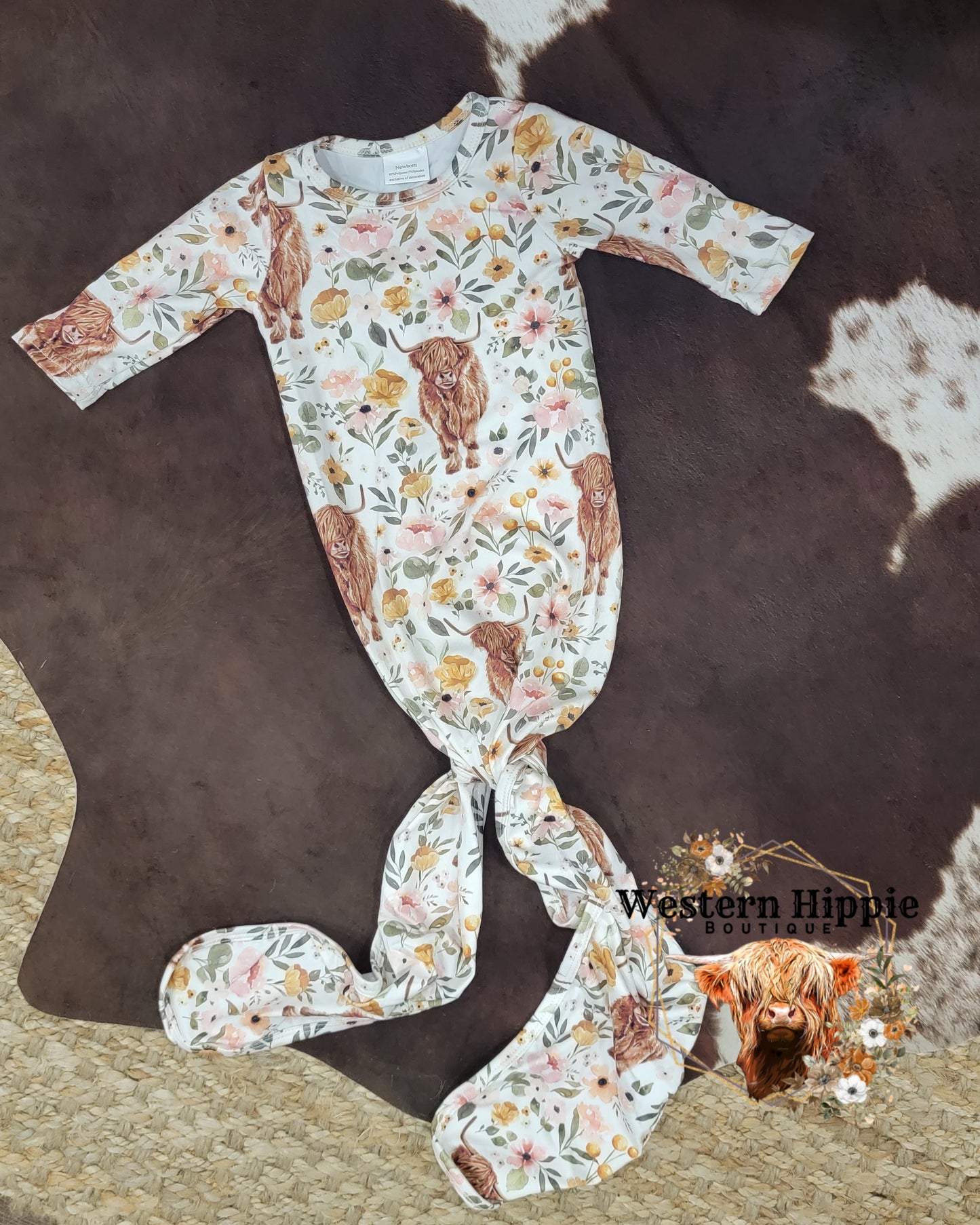 Sweet cow print newborn gown