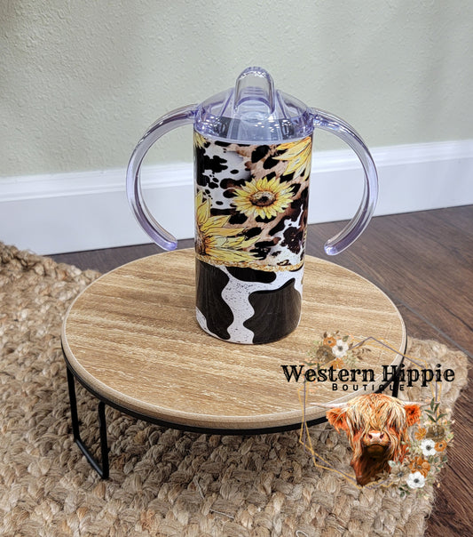 12oz cow print wth sunflowers tumbler