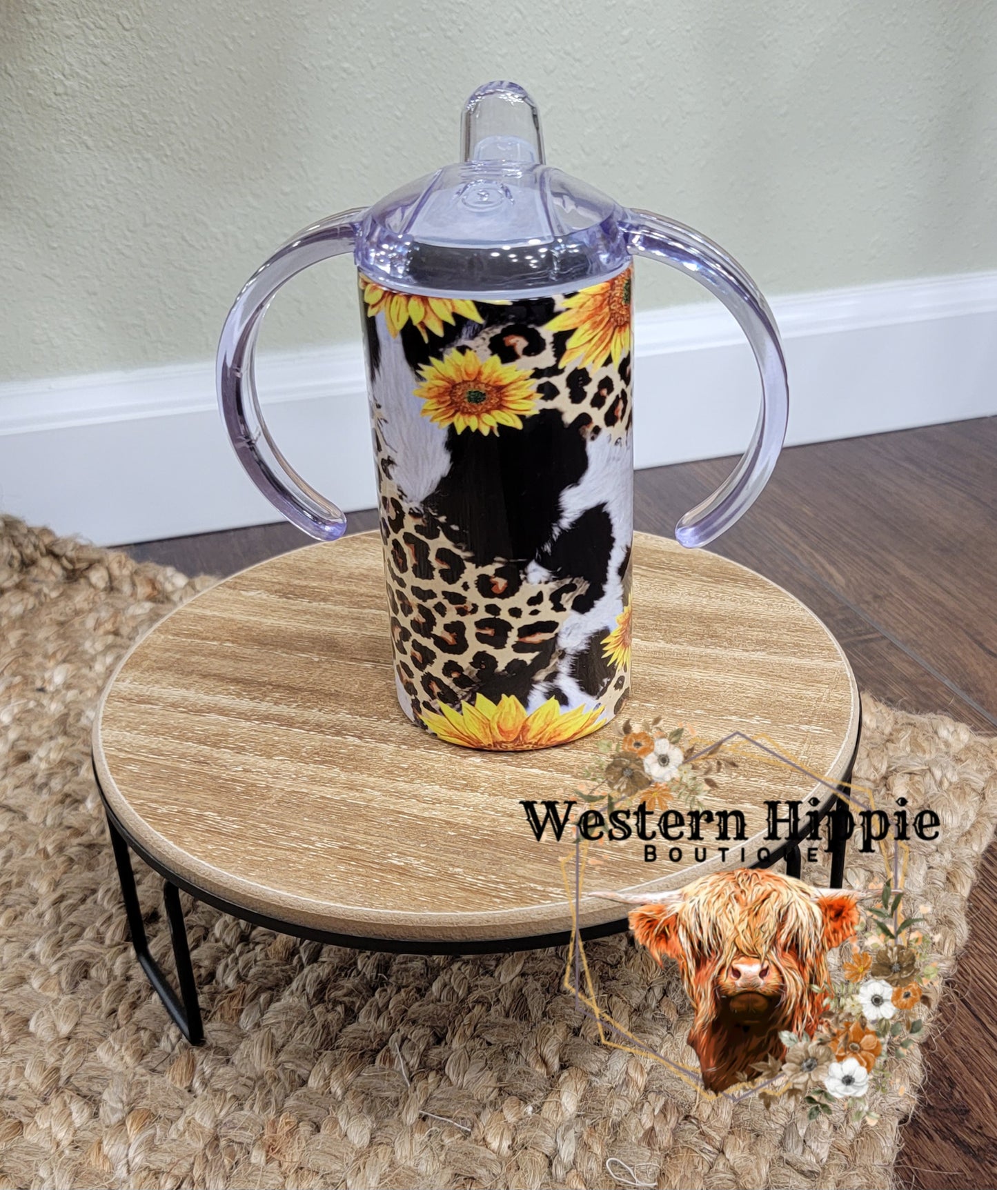 12oz cow and leopard print with sunflowers tumbler