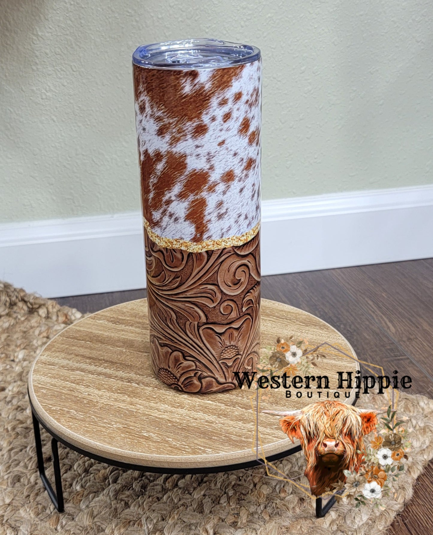 20oz tooled leather cow hide tumbler