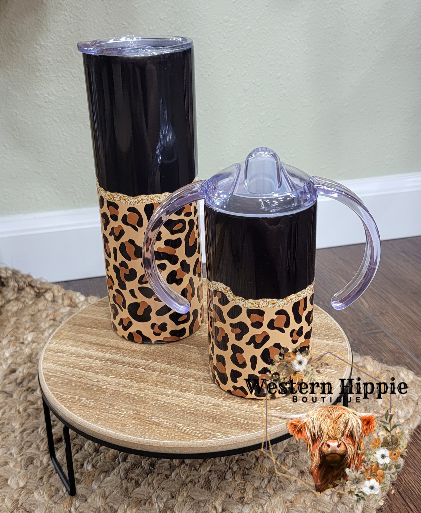 Black leopard mama/mini tumbler set