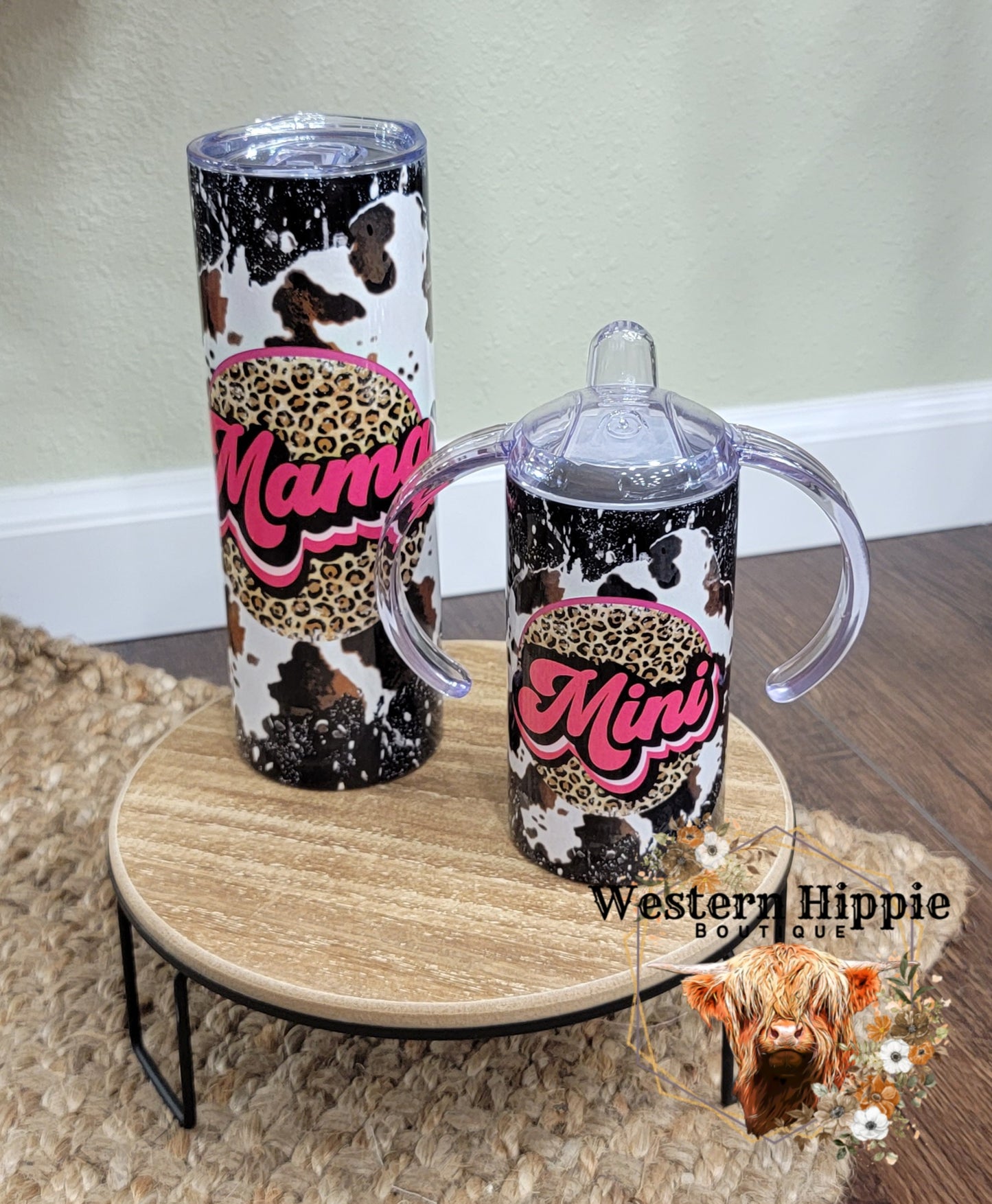 Pink with leopard mama/mini tumbler set