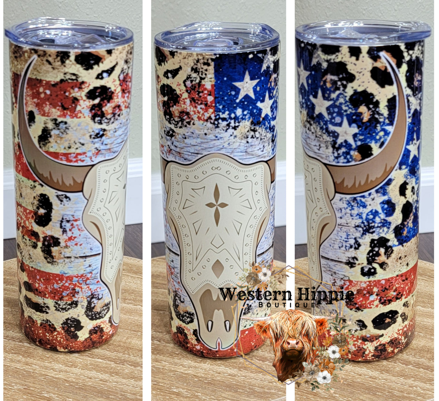 20oz patriotic bull skull tumbler